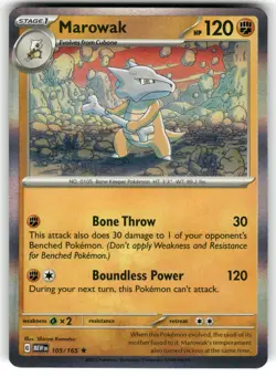 Marowak 105/165 Rare 151 Pokemon Holo NM - Image 1