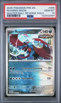 2025 Pokemon S&V Prismatic Evolutions Roaring Moon Master Ball PSA 10 #065/131 - Image 1