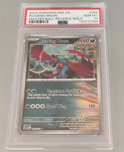 2025 Pokemon S&V Prismatic Evolutions Roaring Moon Master Ball PSA 10 #065/131 - Image 2