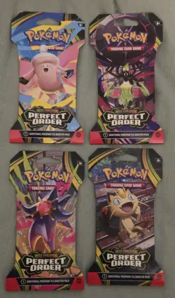 Lot Of 4 Mega Evolution Pokemon TCG Perfect Order Sleeved Booster Packs - Image 1