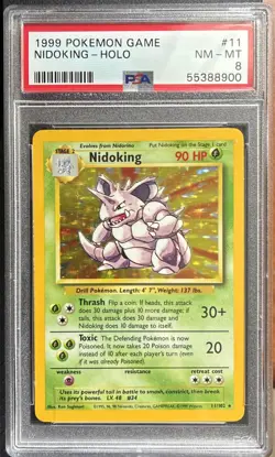 1999 POKEMON BASE SET UNLIMITED #11 NIDOKING-HOLO PSA 8 - Image 1