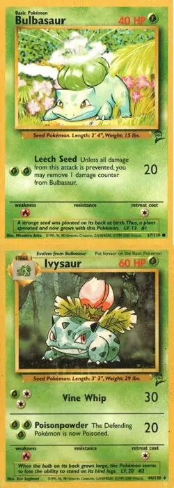 Pokemon TCG Base set 2 Ivysaur Bulbasaur X2 MP - Image 1
