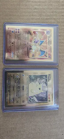 Pokemon Celebrations Gold Metal Charizard & Pikachu Cards 25th Anniversary Base - Image 1