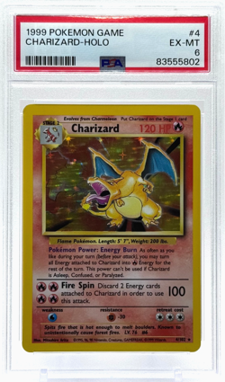 Pokemon Base Set Unlimited Charizard Holo 4/102 PSA 6 Ex-Mint TCG - Image 1