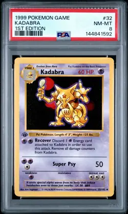 1999 POKEMON BASE SET 1ST EDITION #32 KADABRA PSA 8 - Image 1