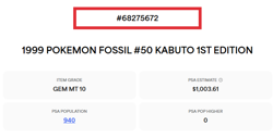 Pokemon Fossil 1999 Kabuto 1st Edition #50/62 PSA 10 Gem MT - Image 3