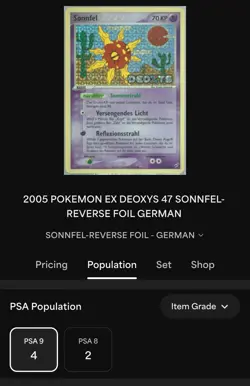 Pokemon Sonnfel 47/107 Ex Deoxys Reverse Holo Stamp Mint PSA 9 Pop 4 - Image 3