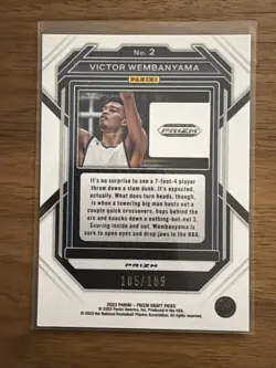 2023 PANINI PRIZM DRAFT PICKS BLUE PRIZM #2 VICTOR WEMBANYAMA /199 ROOKIE RC - Image 2