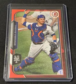 2015 Bowman Paper Travis d'Arnaud Red Parallel #d 2/5 No. 98 New York Mets - Image 1