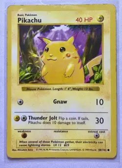Pikachu (Red Cheeks) 58/102 Base Shadowless Vintage Raw - Pokemon Card TCG - Image 1