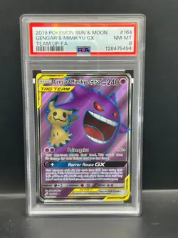 Pokemon PSA 8 NM-MT Gengar & Mimikyu GX 164/181 Team Up FA Holofoil 2019 S#5494 - Image 1