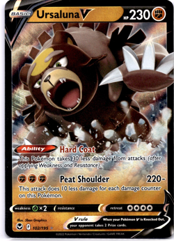 Pokemon TCG Ursaluna V 102/195 Silver Tempest Holo Rare Lightly Played - Image 1