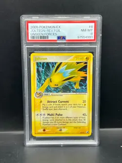 Pokemon PSA 8 NM-MT Jolteon 8/115 Unseen Forces Reverse Holofoil 2005 S#4991 - Image 1