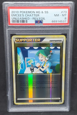 Pokemon PSA 8 NM-MT Emcee's Chatter 73/95 HS Unleashed Reverse Holo 2010 S#4537 - Image 1
