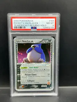Pokemon PSA 8 NM-MT Rocket's Snorlax ex 104/109 Team Rocket Returns Holo S#2149 - Image 1