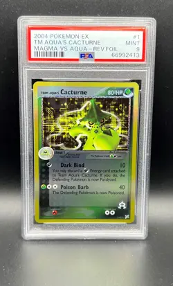 Pokemon PSA 9 MINT Team Aqua's Cacturne 1/95 TM Magma vs TM Aqua Rev Holo S#2413 - Image 1