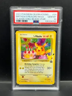 Pokemon PSA 10 GEM Birthday Pikachu 24 Celebrations Collection Holo 2021 S#6782 - Image 1