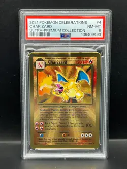 Pokemon PSA 8 NM-MT Charizard 4/102 Ultra Premium Collection *Metal Card* S#9490 - Image 1