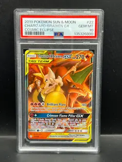 Pokemon PSA 10 GEM Charizard & Braixen GX 22/236 Cosmic Eclipse Holo 2019 S#6800 - Image 1