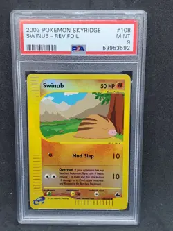 Pokemon PSA 9 MINT Swinub 108/144 Skyridge Reverse Holo 2003 E-Reader S#3592 - Image 1