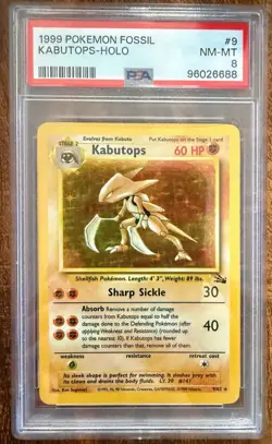 1999 Pokemon TCG Fossil Kabutops Holo Rare Card 9/62 NM-MT PSA 8 - Image 1