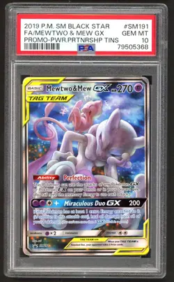 Pokemon Cards - PSA 10 Mewtwo & Mew GX SM191 - Black Star Promo - GEM MT PSA10 - Image 1
