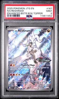 2025 POKEMON JTG EN-JOURNEY TOGETHER #167 N'S RESHIRAM BOX TOPPER STAMPED PSA 9 - Image 1