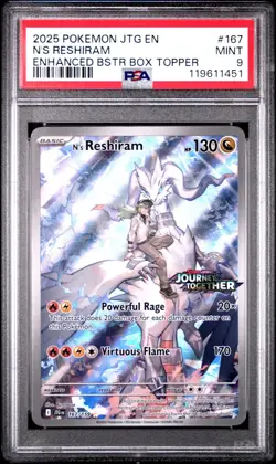 2025 POKEMON JTG EN-JOURNEY TOGETHER #167 N'S RESHIRAM BOX TOPPER STAMPED PSA 9 - Image 2