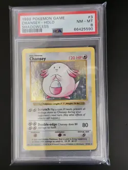 💎 CHANSEY SHADOWLESS HOLO #003/102 - 1999 POKEMON BASE SET PSA NM - MT 8 💎 - Image 1