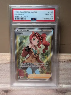 PSA 10 💎 Gem Mint Sonia 192/192 Rebel Clash Full Art Trainer Pokemon Card - Image 1