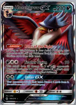 HONCHKROW GX 109/214 HOLO RARE GX UNBROKEN BONDS POKEMON NM - Image 1
