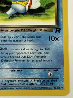 Dark Wartortle 1st Edition 46/82 Team Rocket Regular Pokemon TCG - Image 4