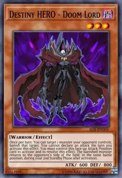 Yu-Gi-Oh! Enemy of Justice Destiny Hero- Doom Lord 1st Edition EOJ-EN001 - Image 1
