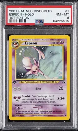 2001 POKEMON NEO DISCOVERY 1ST ED #1 ESPEON-HOLO PSA 8 - Image 1