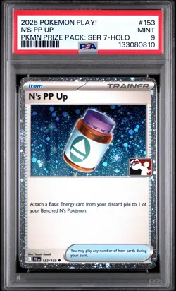 2025 POKEMON PLAY! POKEMON PRIZE PACK: SER 7 HOLO #153 N'S PP UP PSA 9 - Image 1