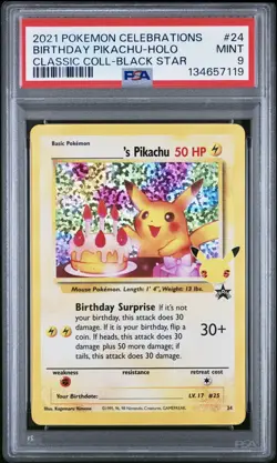 PSA 9 BIRTHDAY PIKACHU 24 CELEBRATIONS CLASSIC COLLECTION POKEMON GEM MINT BM - Image 1