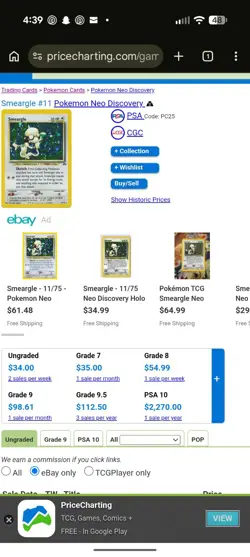 Pokemon TCG Smeargle Neo Discovery 11/75 Holo Rare NM SWIRL🌀 - Image 2