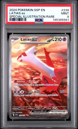 2024 POKEMON SSP EN-SURGING SPARKS SPECIAL ILLUSTRATION RARE LATIAS EX PSA 9 - Image 1