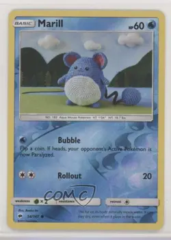 Marill Reverse Foil Pokemon Sun & Moon Burning Shadows #34 - Image 1