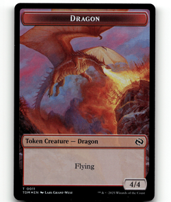 FOIL - MTG - Dragon (0011) Warrior Double-Sided Token - Tarkir: Dragonstorm - Image 1