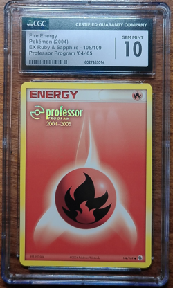 2004 Pokemon EX Ruby & Sapphire Fire Energy 108/109 Professor Program CGC 10 - Image 1