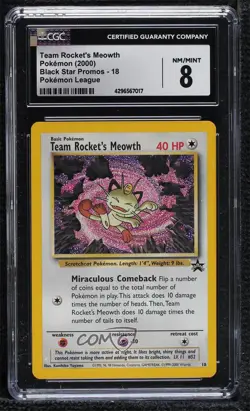 Team Rocket's Meowth Pokemon WOTC Black Star CGC 8 1999 - Image 1