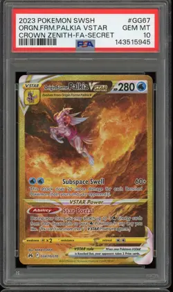 2023 POKEMON SWSH GG67 ORIGIN FORME PALKIA VSTAR GEM MT PSA 10 FA SECRET ZENITH - Image 1