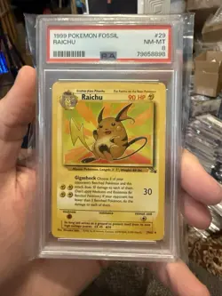 1999 POKEMON FOSSIL #29 RAICHU PSA 8 Non Holo - Image 1