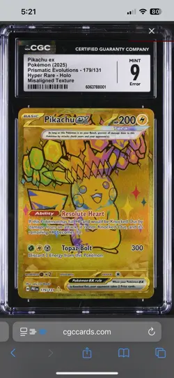 Pokemon Prismatic Evolutions Pikachu Ex Hyper Rare Error CGC 9 - Image 1