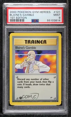 Blaine's Gamble 1st Ed. Pokemon Gym Heroes PSA 9 MINT 2000 - Image 1