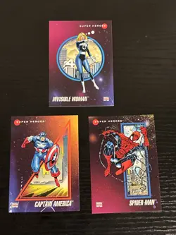 1992 Impel Marvel Universe Prototype Cards. Spider-Man, Cap, Invisible Woman NM - Image 1