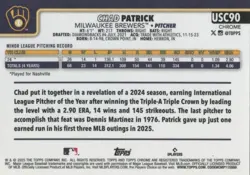 Chad Patrick 2025 Topps Chrome Black Refractor Rookie RC Milwaukee Brewers 6/10 - Image 2