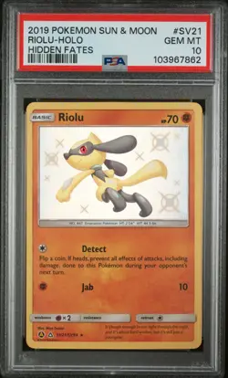 Pokemon Card Holo Shiny Riolu SV21/SV94 PSA 10 GEM MINT Hidden Fates - Image 3