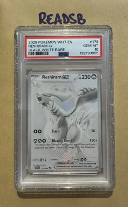 Reshiram EX 173/086 White Flare Hyper Rare Card English Edition PSA 10 GEM MT - Image 1